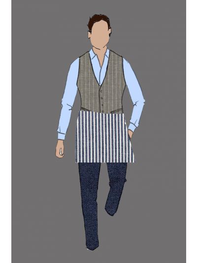 190328 - Navy/White Cottom Railroad Stripe Half Bistro Apron