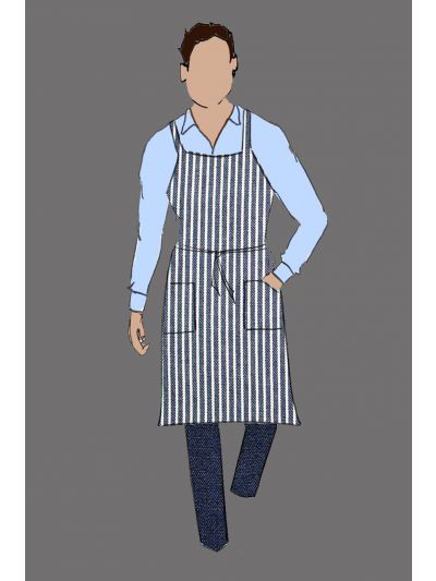 200103 - Navy/White Cottom Railroad Stripe Full Bistro Apron+H655