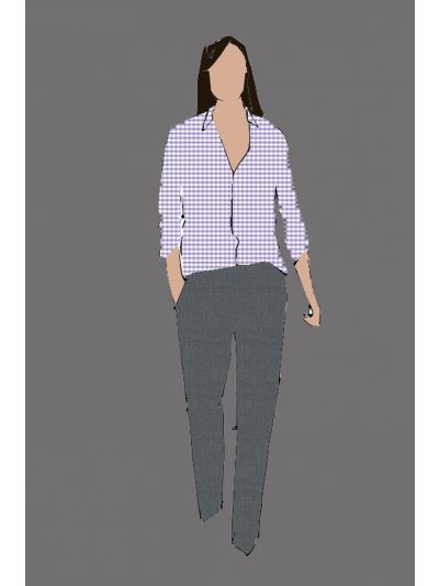 182136 - Uniform Shirt Ladies Check Lavender & White (Telecom)