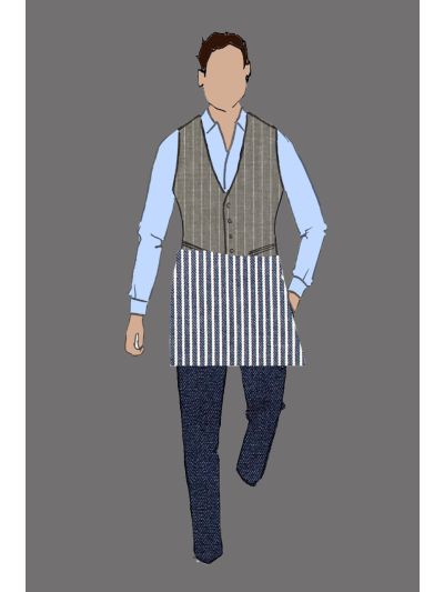 190328 - Navy/White Cottom Railroad Stripe Half Bistro Apron